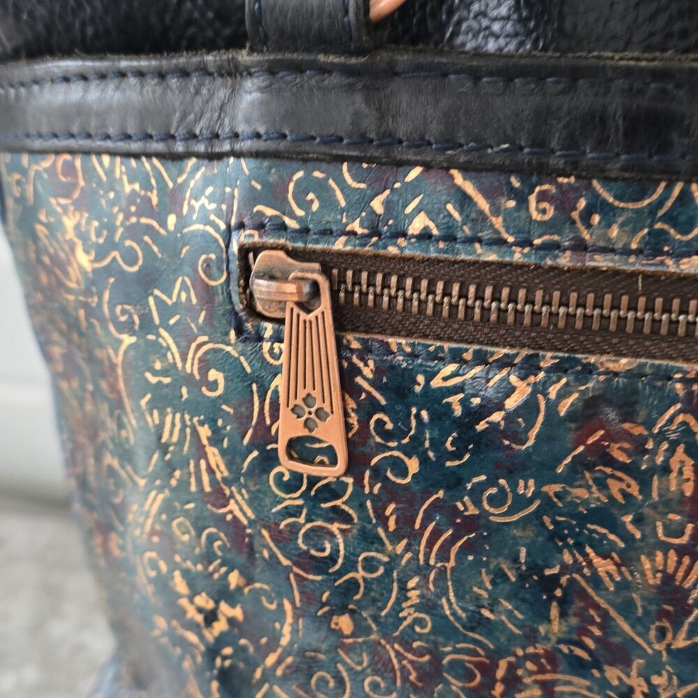 Patricia Nash Black Gold Embossed Floral Tote Bag Metal Hardware Medium - Picture 4 of 16